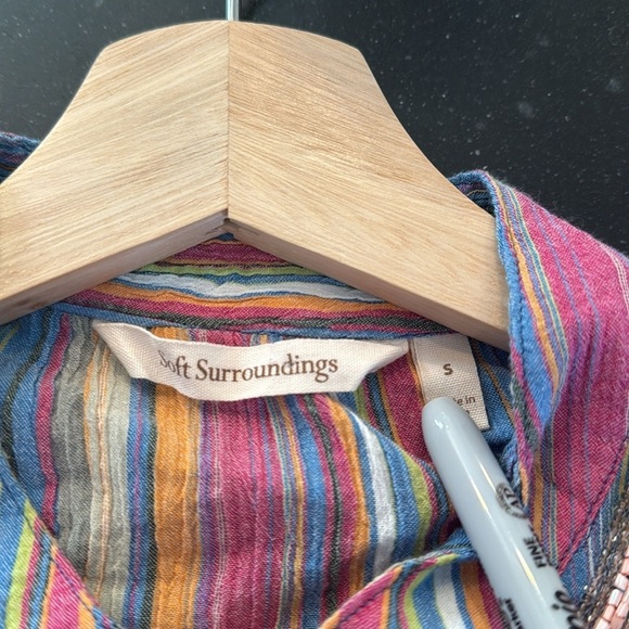 Soft Surroundings Turin Tunic Lightweight Gauze Multicolor Striped Beaded SZ S - Picture 5 of 6